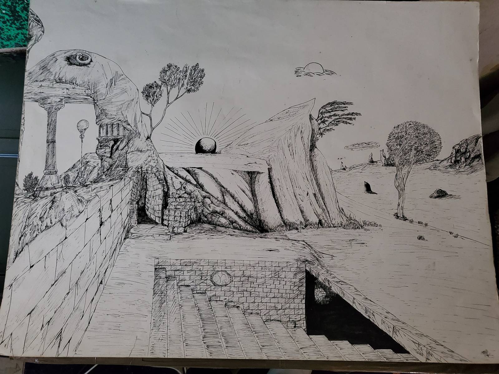 Dessin ancien à la plume et à l’encre de Chine représentant une main et une clé