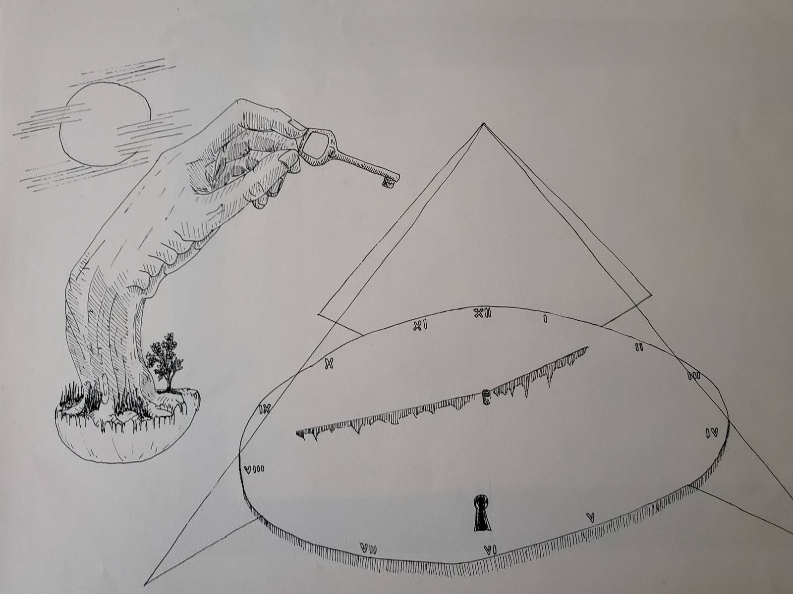 Le gardien du temps, dessin à la plume et à l’encre de Chine