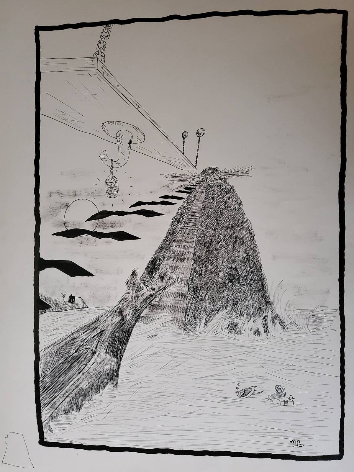 Le seuil, dessin à la plume et à l’encre de Chine